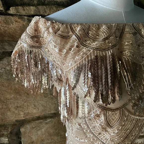 Tadashi Shoji Off-the-Shoulder Sequined Embroidered Dress - Picture 2 of 6